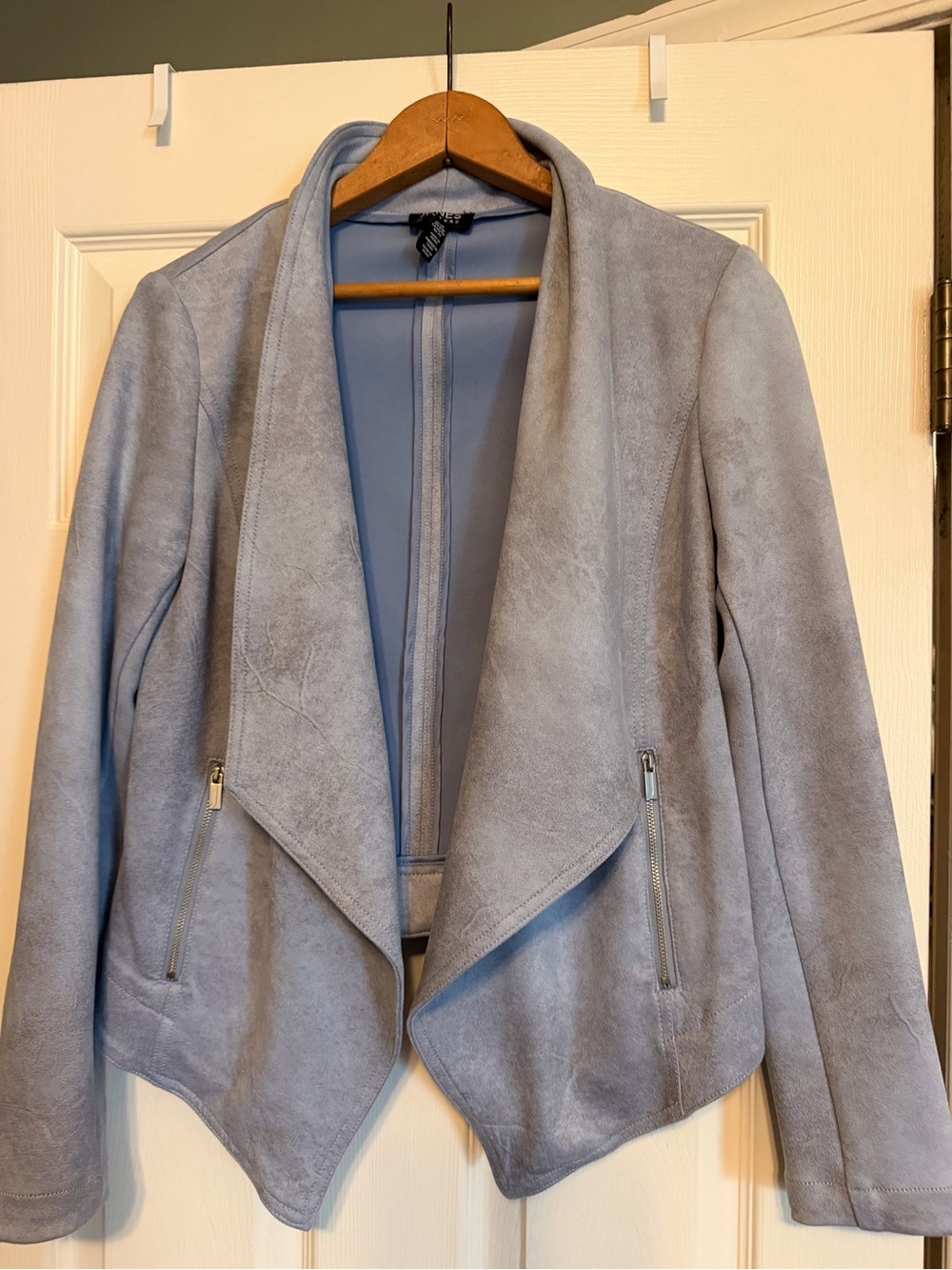 Jones New York Light Blue Draped Suede Blazer